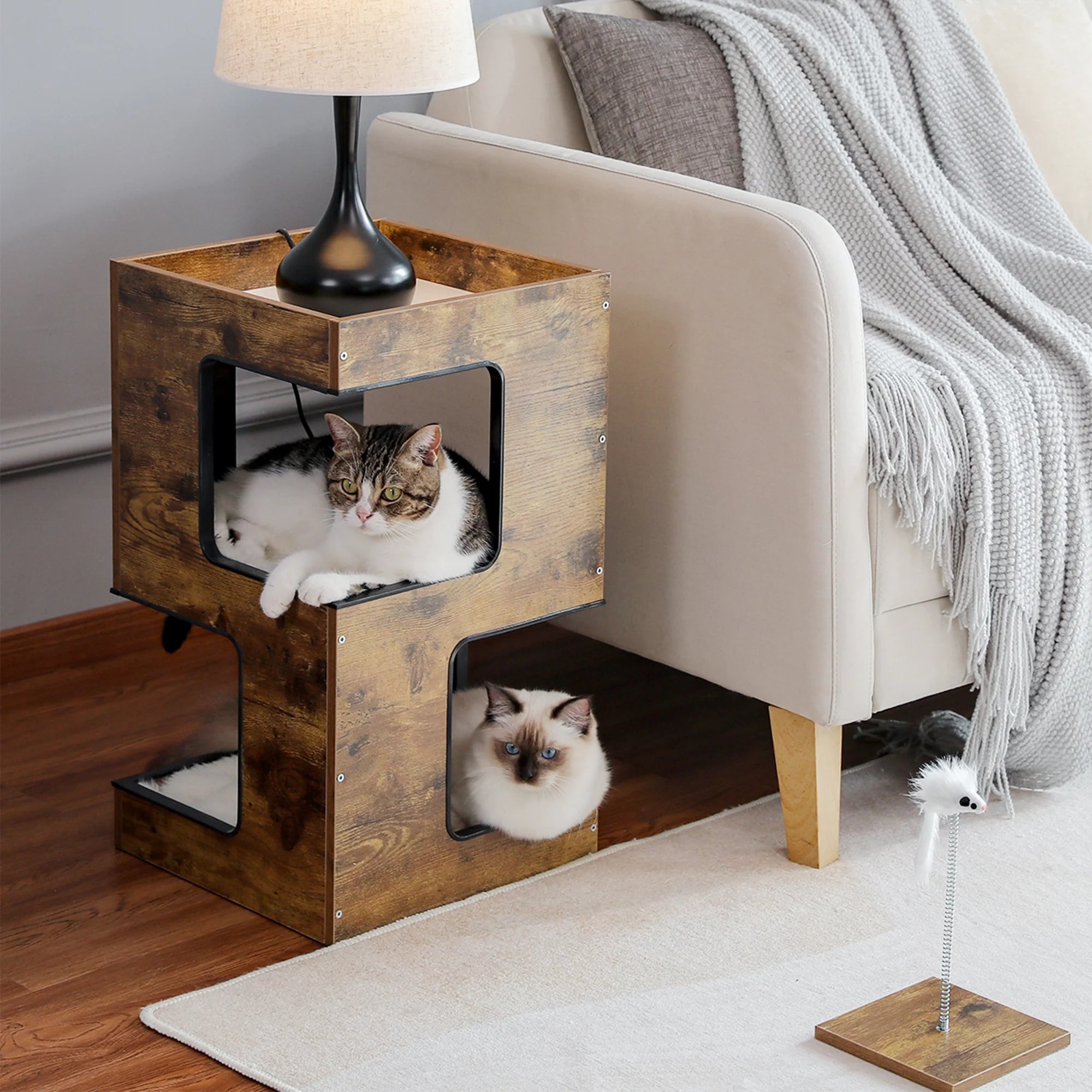 Stylish 23" Cat Tree Tower with Plush Bed & Free Toy - Perfect Indoor Condo for Small Cats in Brown