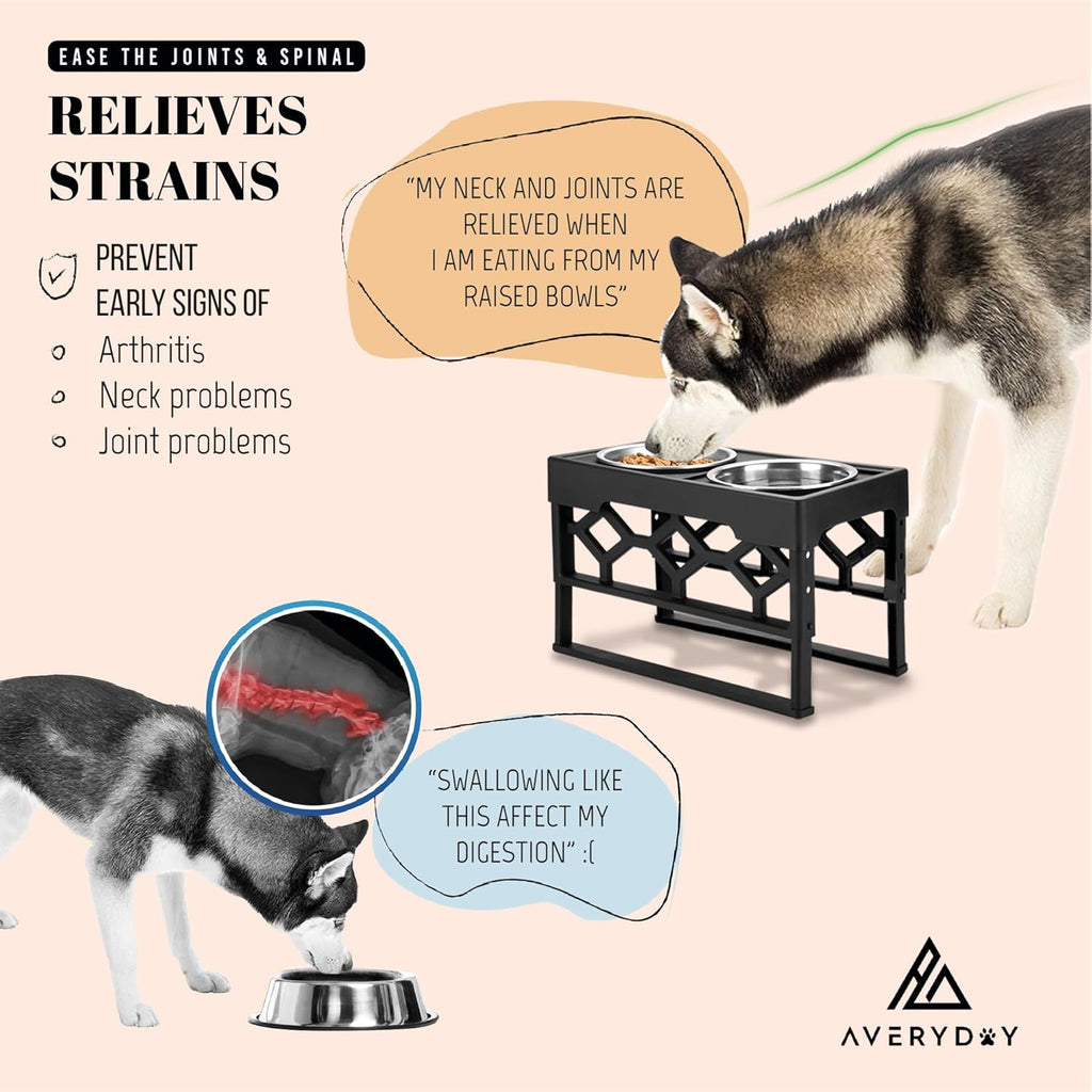 Adjustable Elevated Dog Bowls for Medium to Large Dogs - Raised Feeder with 2 Stainless Steel Bowls and Anti-Slip Base