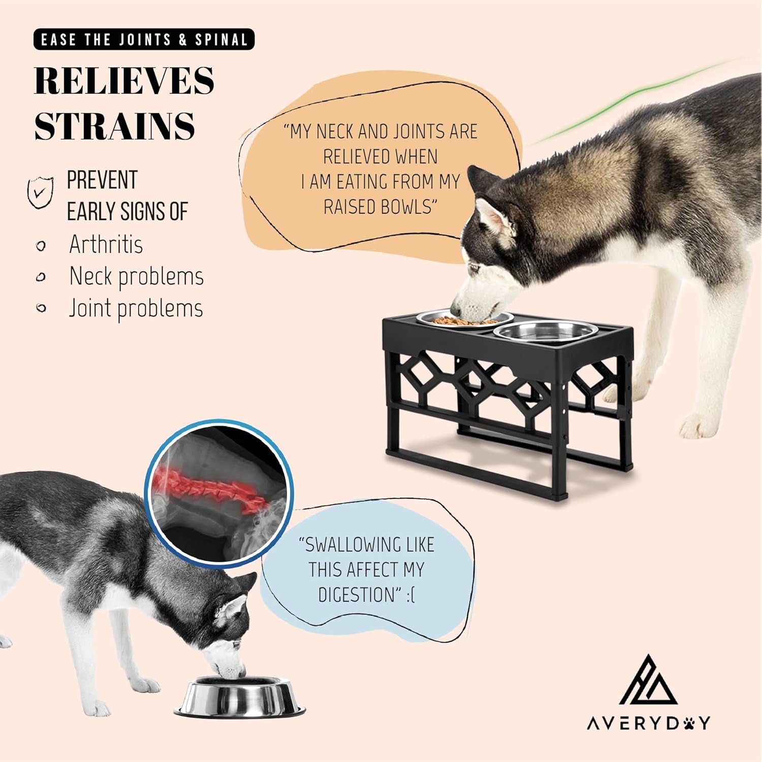 Adjustable Elevated Dog Bowls for Medium to Large Dogs - Raised Feeder with 2 Stainless Steel Bowls and Anti-Slip Base