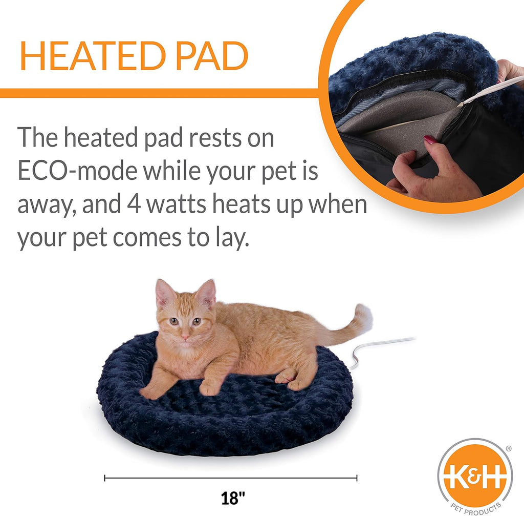 Thermo-Kitty Splash Orthopedic Heated Cat Bed - Waterproof 18" Round Pet Heater for Indoor Cats and Small Dogs