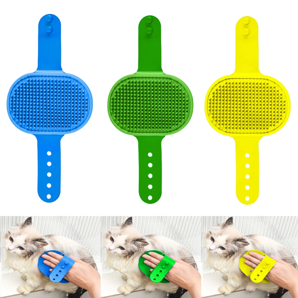 Pamper Your Pets with the 3-Pack Adjustable Soft Silicone Bath Brush Set for Dogs and Cats - Perfect for Grooming and Relaxation in Blue, Green, and Yellow