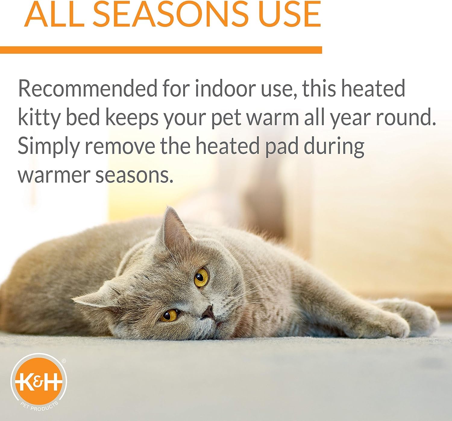 Thermo-Kitty Splash Orthopedic Heated Cat Bed - Waterproof 18" Round Pet Heater for Indoor Cats and Small Dogs