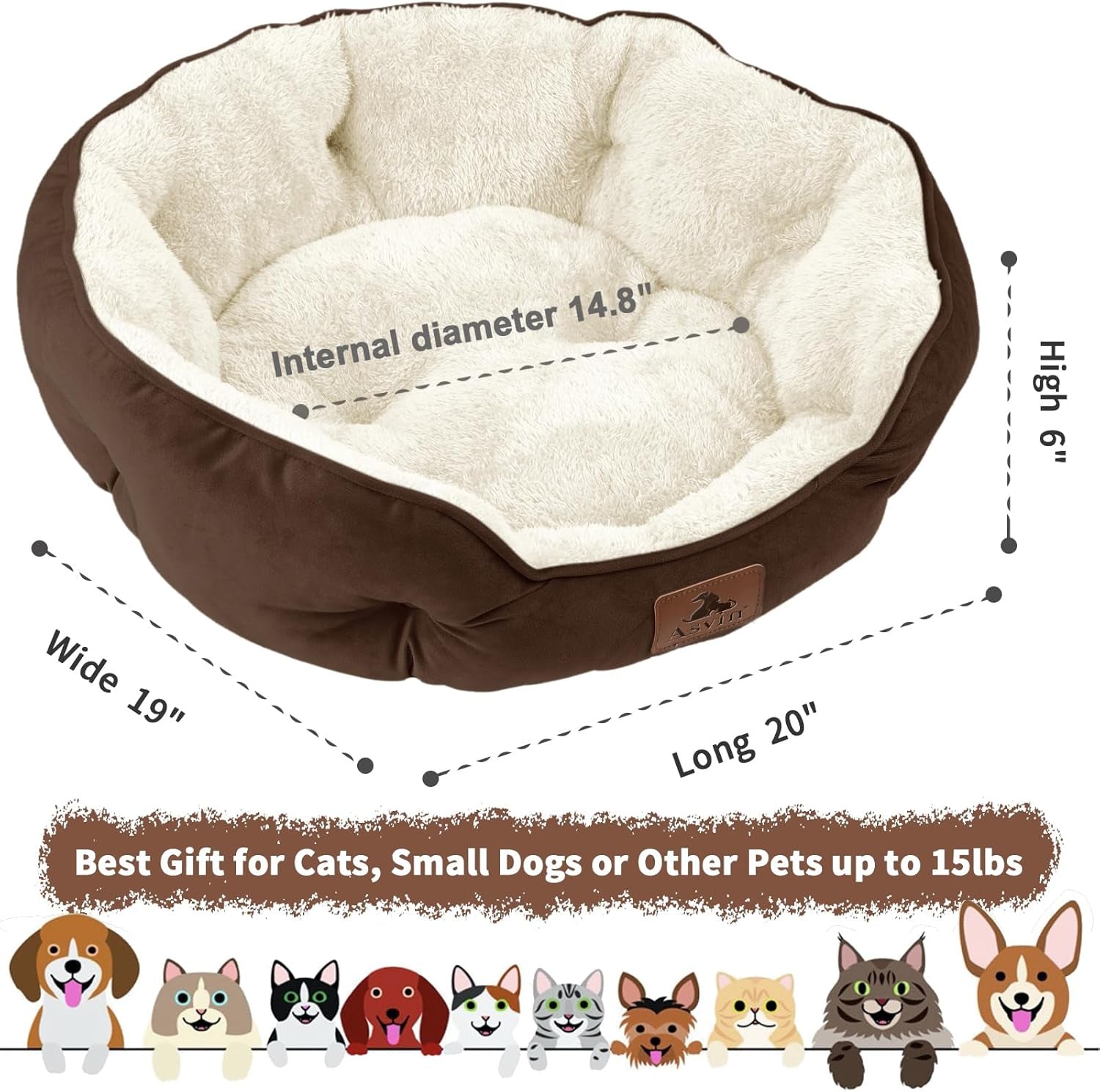 Cozy 20-Inch Small Dog & Cat Bed - Ultra Soft, Machine Washable, Anti-Slip, Water-Resistant Design in Brown