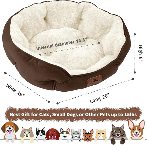 Cozy 20-Inch Small Dog & Cat Bed - Ultra Soft, Machine Washable, Anti-Slip, Water-Resistant Design in Brown