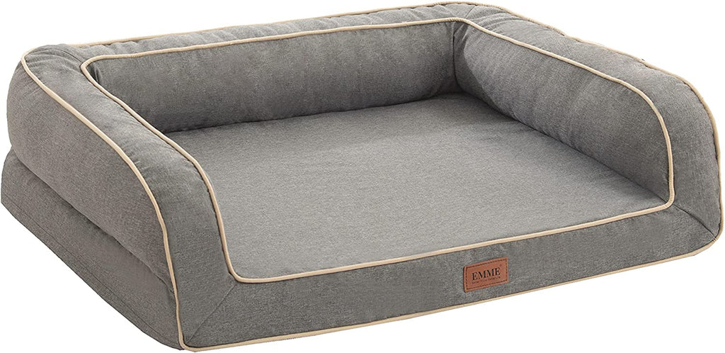 Deluxe Orthopedic Dog Sofa Bed - Comfortable Egg Foam Mattress & Washable Linen Cover for All Dog Sizes (Grey, Small)