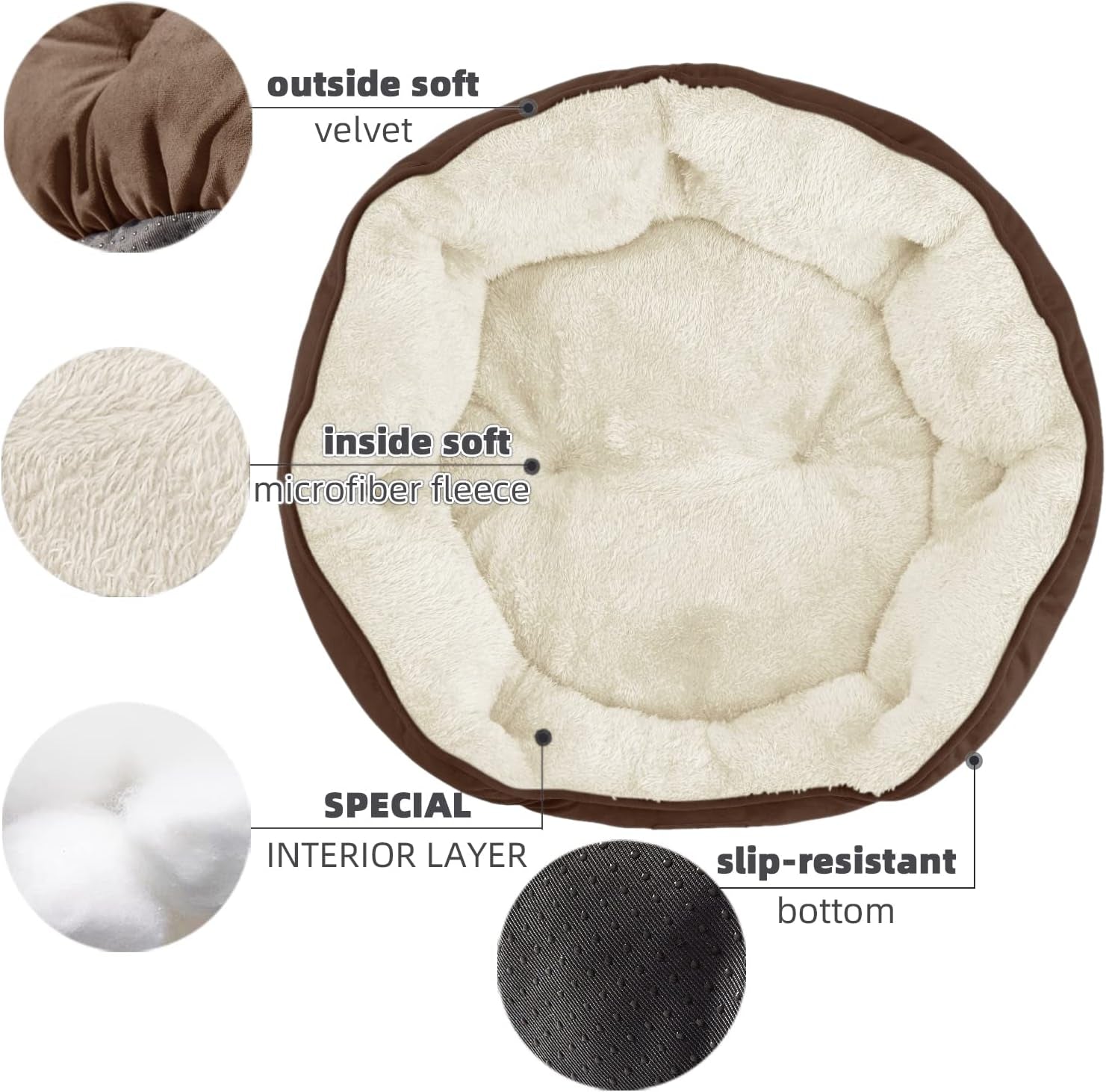 Cozy 20-Inch Small Dog & Cat Bed - Ultra Soft, Machine Washable, Anti-Slip, Water-Resistant Design in Brown