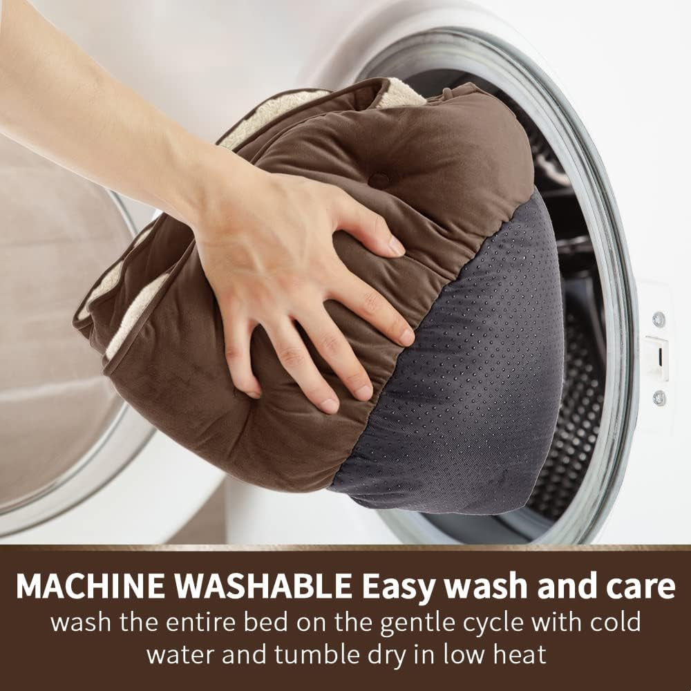Cozy 20-Inch Small Dog & Cat Bed - Ultra Soft, Machine Washable, Anti-Slip, Water-Resistant Design in Brown