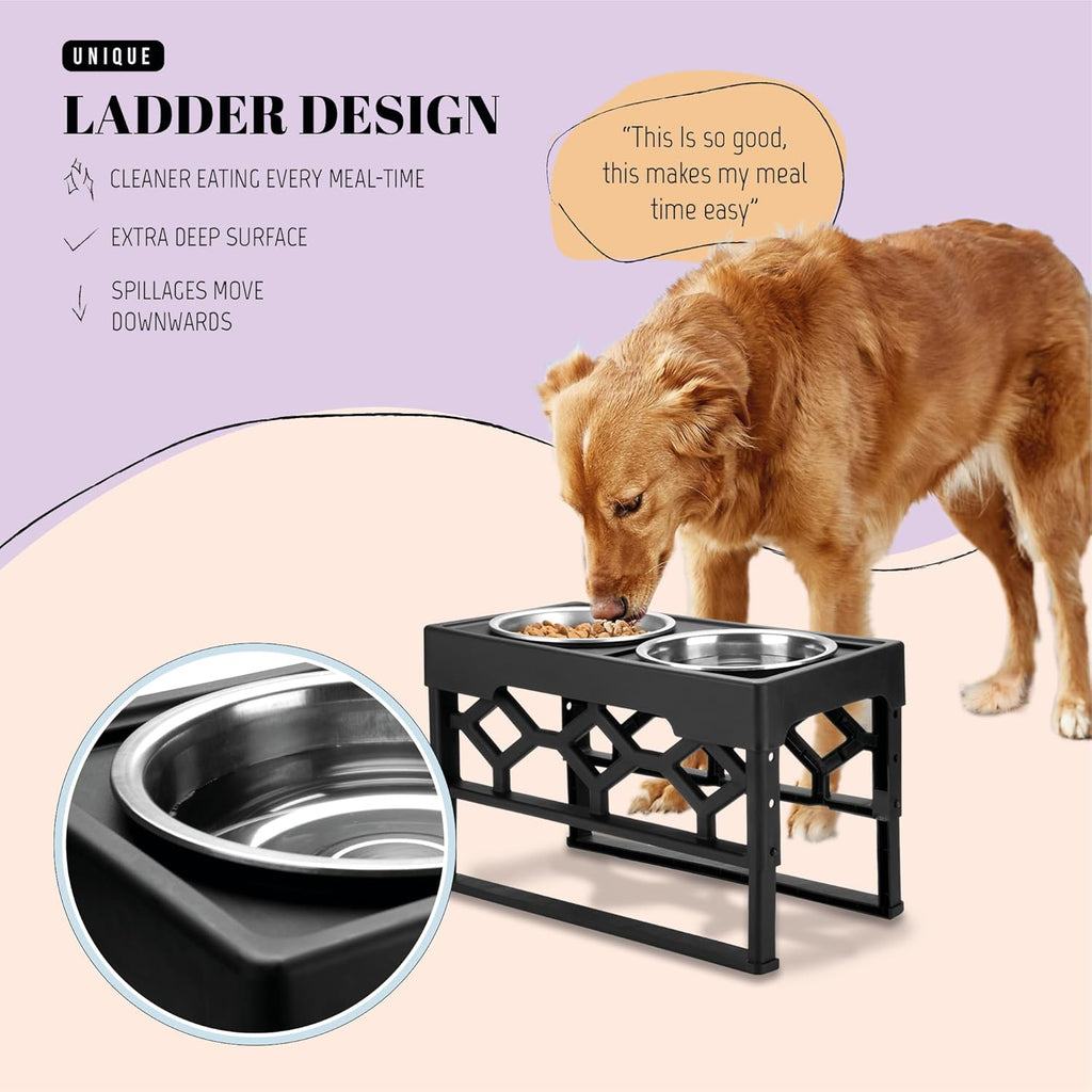 Adjustable Elevated Dog Bowls for Medium to Large Dogs - Raised Feeder with 2 Stainless Steel Bowls and Anti-Slip Base