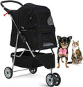 Lightweight 3-Wheel Pet Stroller for Small & Medium Dogs and Cats - Foldable, Breathable Mesh, Weather Cover & Storage Basket for Outdoor Adventures (Black)