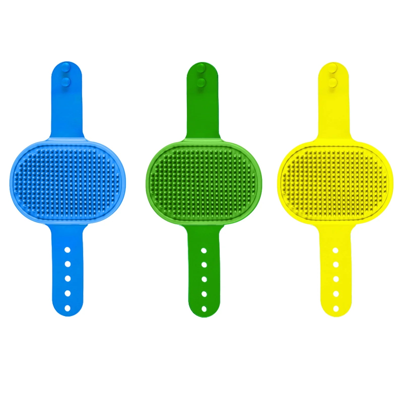 Pamper Your Pets with the 3-Pack Adjustable Soft Silicone Bath Brush Set for Dogs and Cats - Perfect for Grooming and Relaxation in Blue, Green, and Yellow