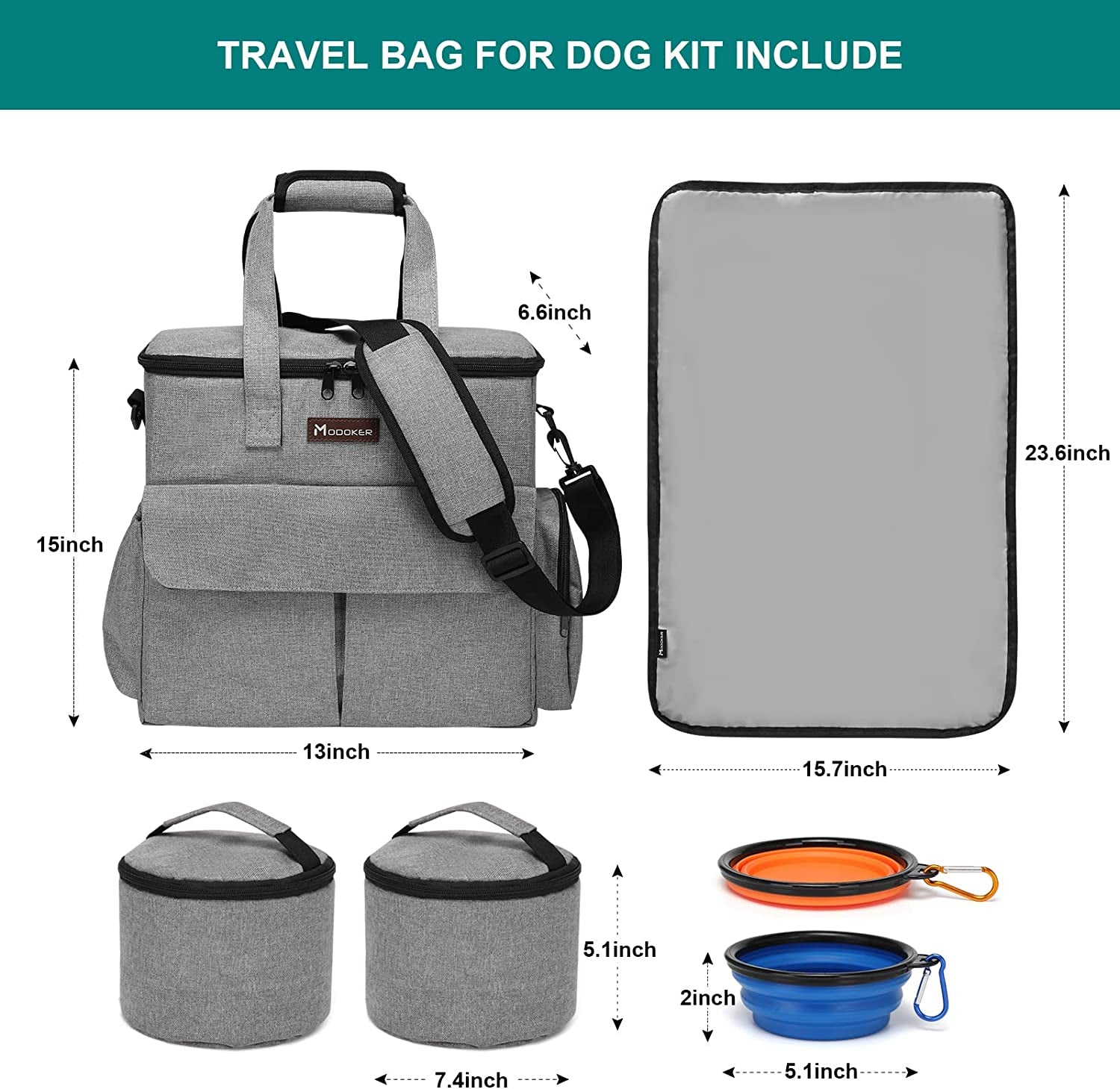 Ultimate Dog Travel Bag: Weekend Pet Travel Set for Dogs and Cats - Airline Approved Tote with Multi-Function Pockets, Food Storage Containers, Collapsible Bowls, and Feeding Mat in Stylish Grey