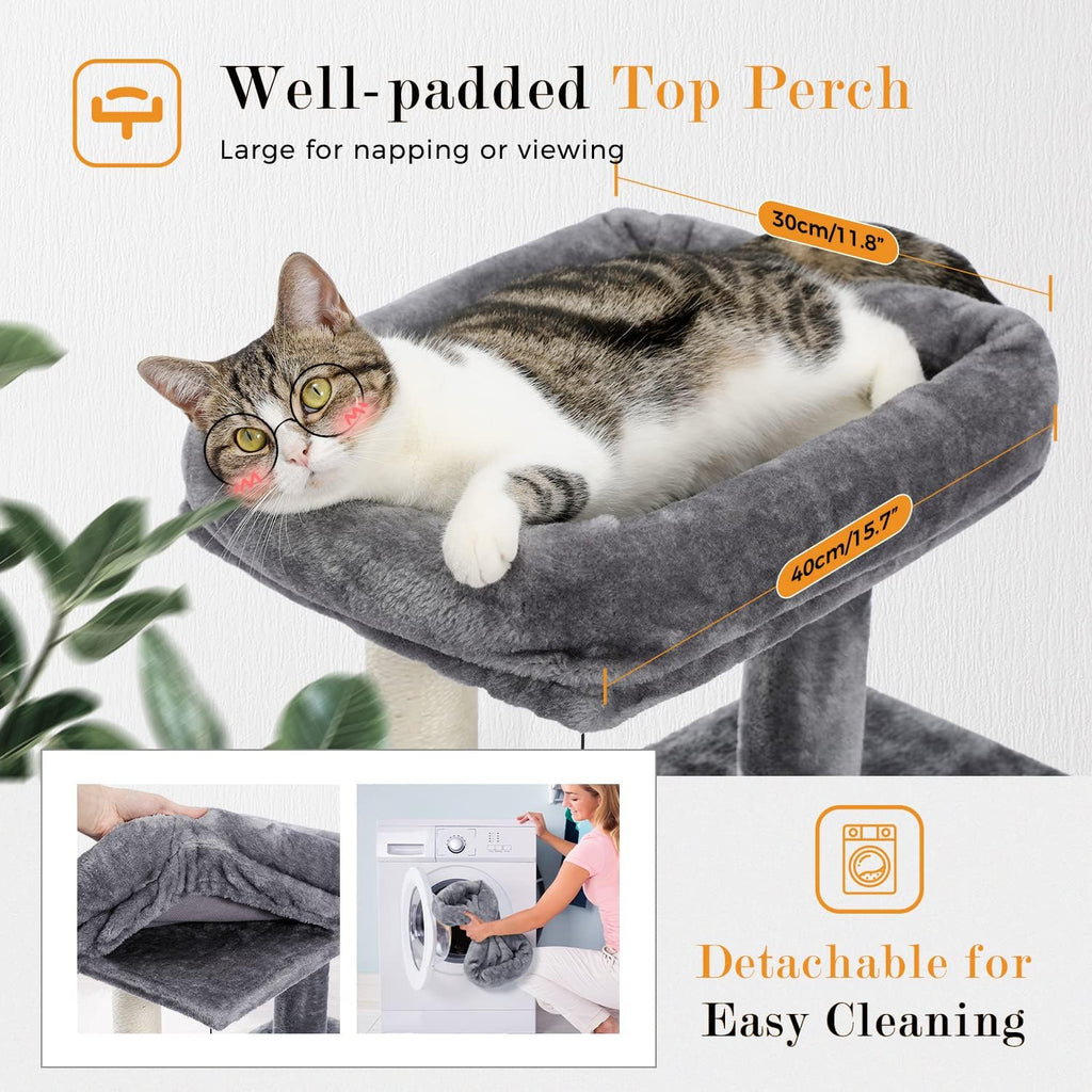 Deluxe 34-Inch Multilevel Cat Tree with Double Condos, Spacious Perch, and Sisal-Wrapped Scratching Post - Gray