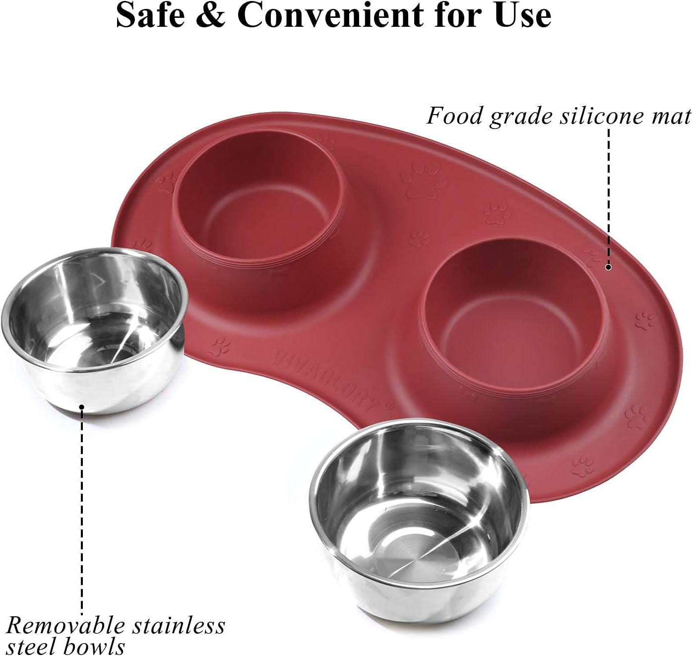 Elevate Your Pet's Dining Experience with Our Stylish Double Stainless Steel Dog Bowls and Non-Slip Silicone Mat in Burgundy