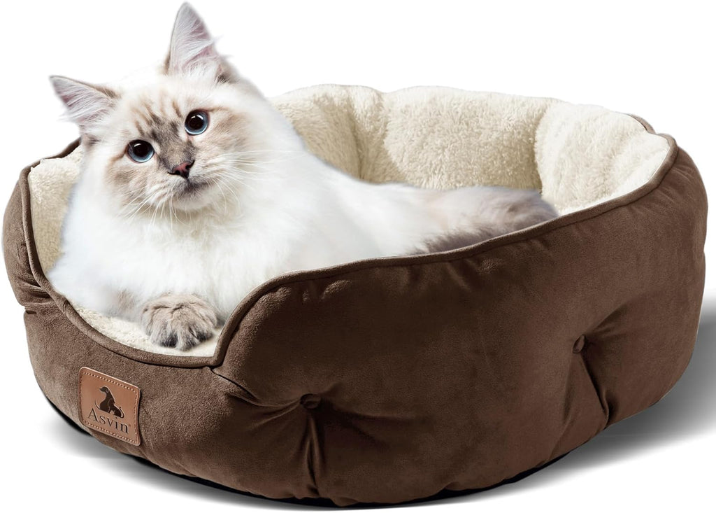 Cozy 20-Inch Small Dog & Cat Bed - Ultra Soft, Machine Washable, Anti-Slip, Water-Resistant Design in Brown