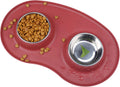 Elevate Your Pet's Dining Experience with Our Stylish Double Stainless Steel Dog Bowls and Non-Slip Silicone Mat in Burgundy