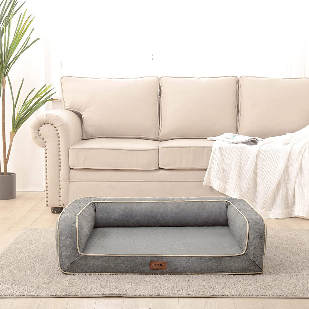 Deluxe Orthopedic Dog Sofa Bed - Comfortable Egg Foam Mattress & Washable Linen Cover for All Dog Sizes (Grey, Small)