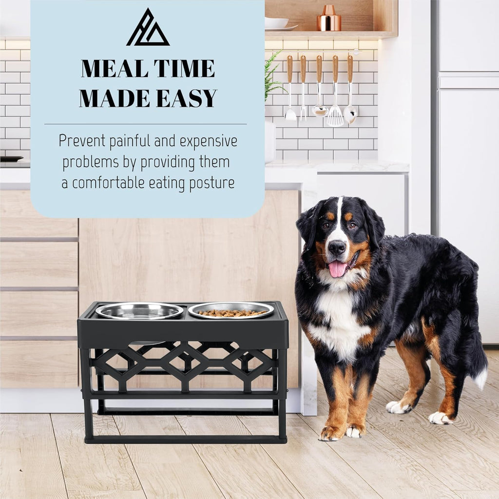 Adjustable Elevated Dog Bowls for Medium to Large Dogs - Raised Feeder with 2 Stainless Steel Bowls and Anti-Slip Base