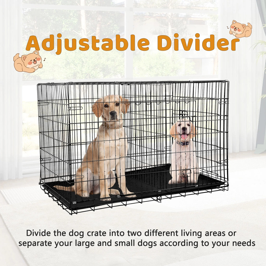 Spacious 48 Inch Foldable Dog Crate - Durable Double-Door Metal Cage for Large Dogs with Easy-Clean Plastic Tray - Perfect for Indoor and Outdoor Use!