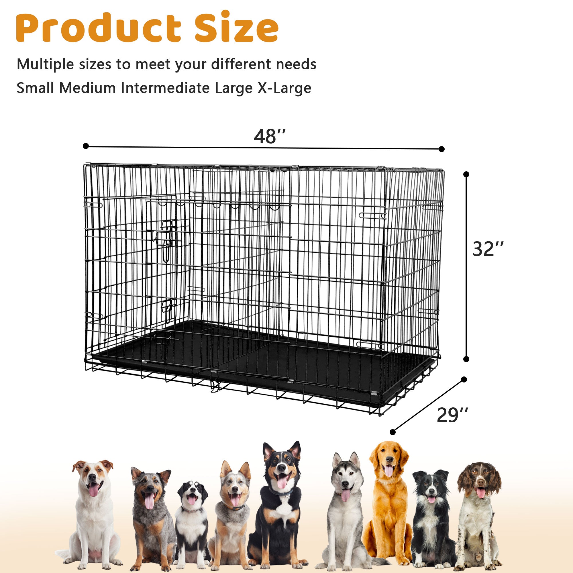 Spacious 48 Inch Foldable Dog Crate - Durable Double-Door Metal Cage for Large Dogs with Easy-Clean Plastic Tray - Perfect for Indoor and Outdoor Use!