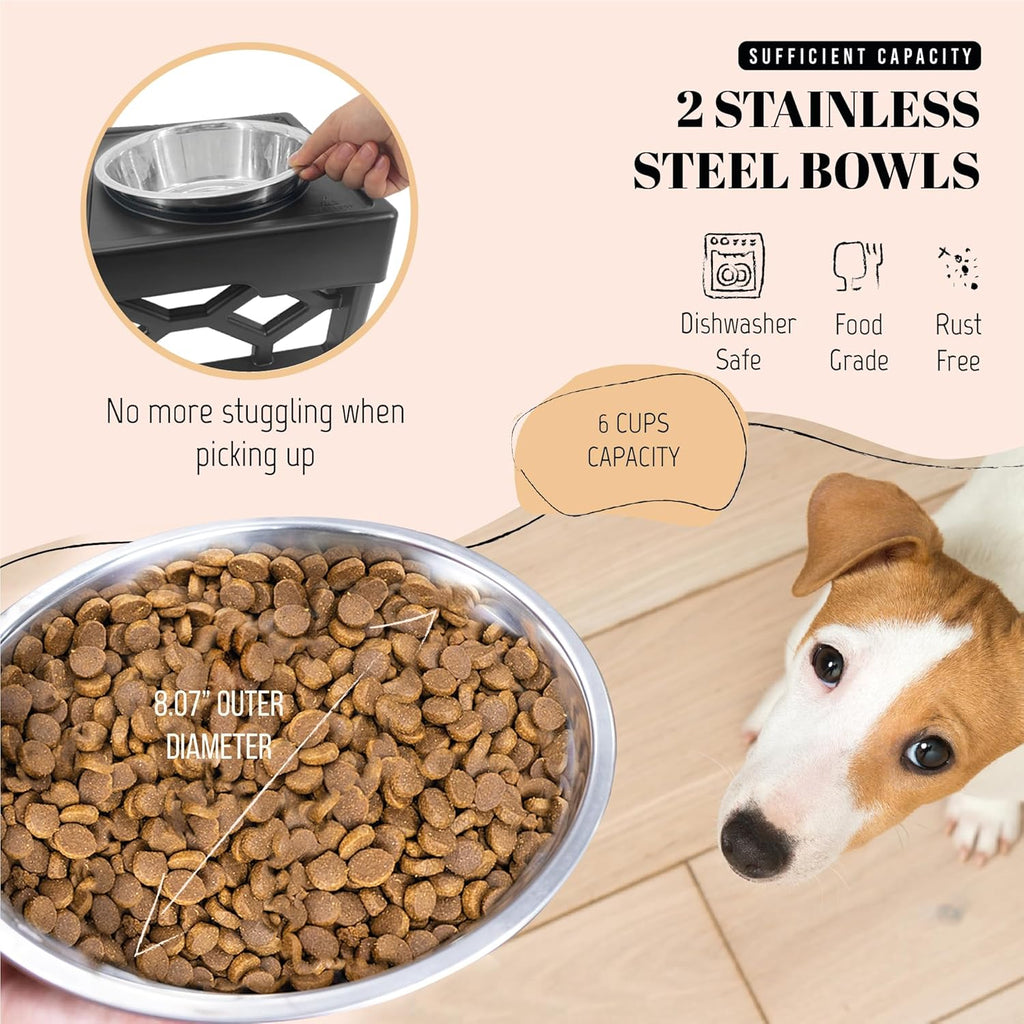 Adjustable Elevated Dog Bowls for Medium to Large Dogs - Raised Feeder with 2 Stainless Steel Bowls and Anti-Slip Base