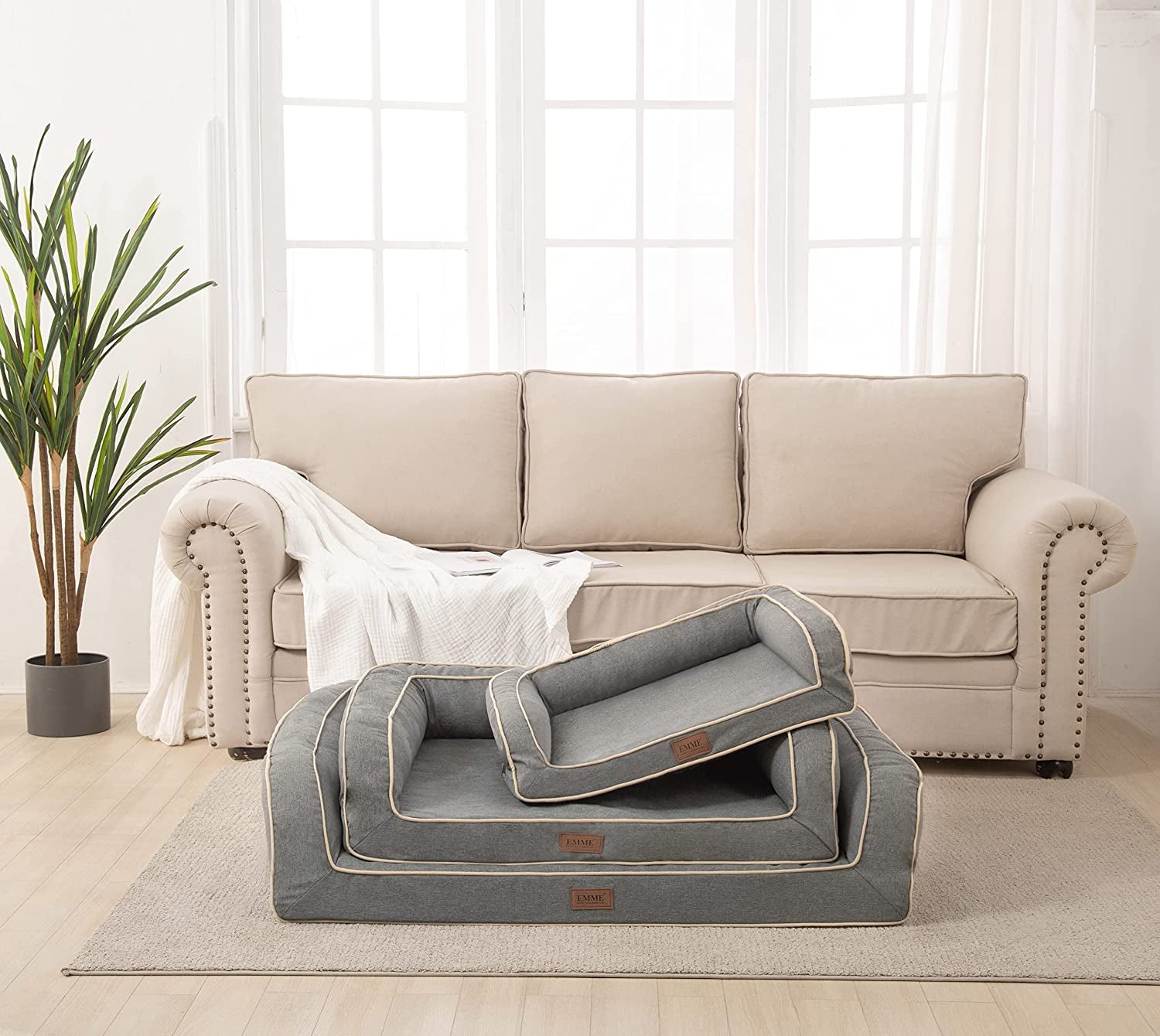 Deluxe Orthopedic Dog Sofa Bed - Comfortable Egg Foam Mattress & Washable Linen Cover for All Dog Sizes (Grey, Small)