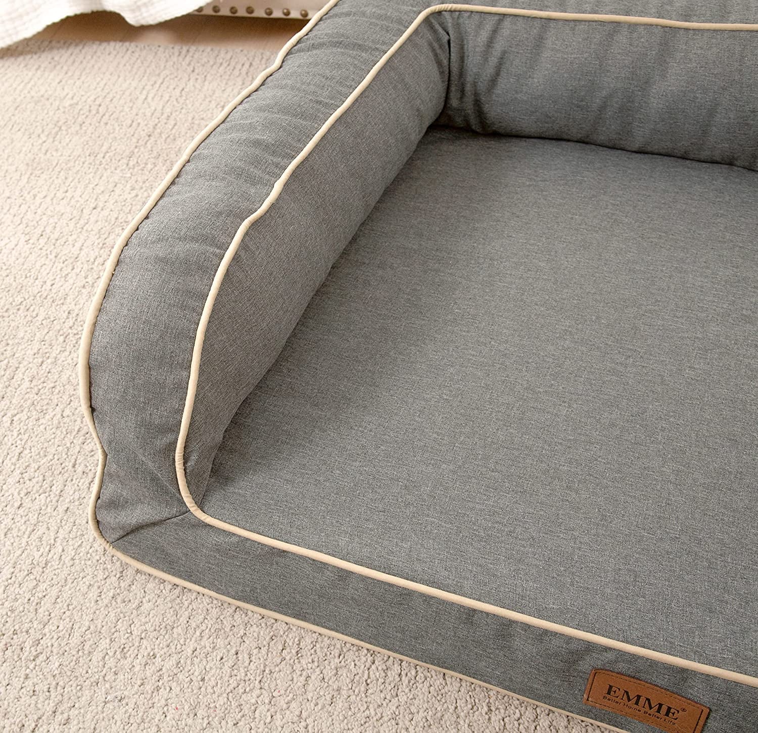 Deluxe Orthopedic Dog Sofa Bed - Comfortable Egg Foam Mattress & Washable Linen Cover for All Dog Sizes (Grey, Small)