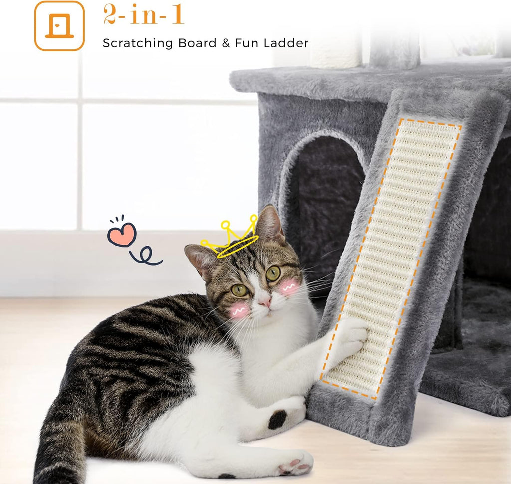 Deluxe 34-Inch Multilevel Cat Tree with Double Condos, Spacious Perch, and Sisal-Wrapped Scratching Post - Gray