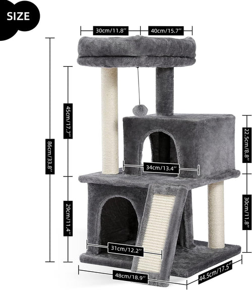 Deluxe 34-Inch Multilevel Cat Tree with Double Condos, Spacious Perch, and Sisal-Wrapped Scratching Post - Gray