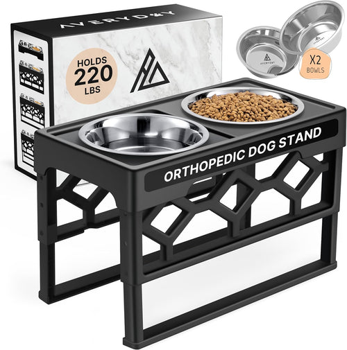 Adjustable Elevated Dog Bowls for Medium to Large Dogs - Raised Feeder with 2 Stainless Steel Bowls and Anti-Slip Base